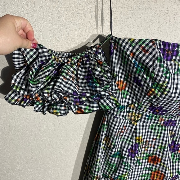 ROMEO+JULIET COUTURE Black Gingham Floral Puff Ruffle Sleeve Mini Dress Size S - Picture 3 of 11